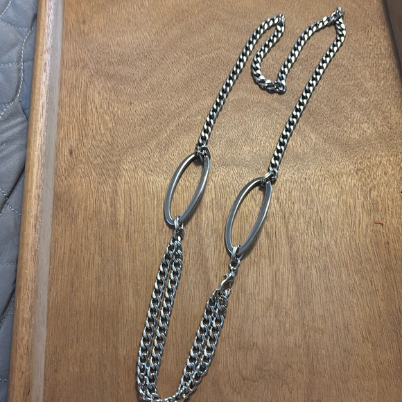 Vintage curb link continuous silver necklace unique double strand - Picture 1 of 5